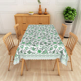 Lofaris Green Leaf and Floral Rectangle Tablecloth on White for Spring Garden Party Botanical Dining